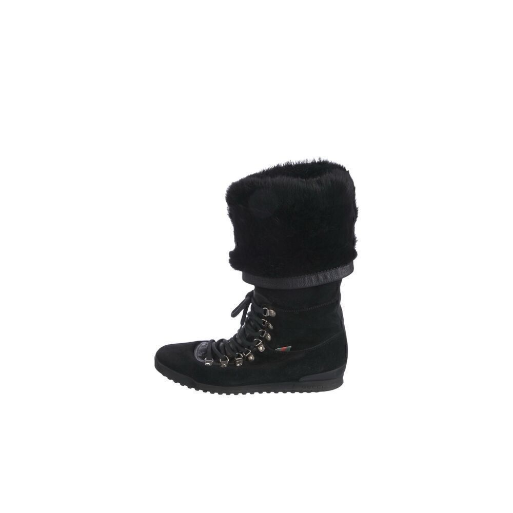 Gucci black Suede Knee-High Lace-Up Boots
